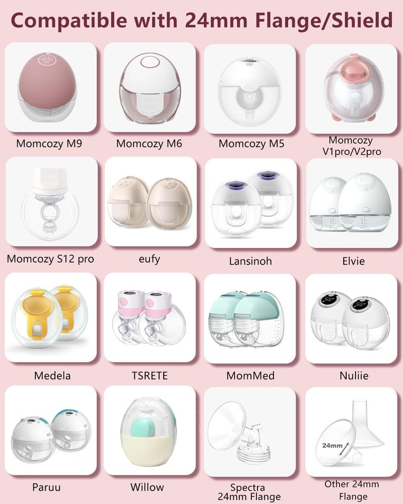BDICOVE 6 قطع إدخال فلانج مضخة الثدي 20 مم متوافق مع Momcozy/Spectra/Medela/eufy/Elvie/Lansinoh/Paruu P10 مضخة الثدي، مناسب لمضخة Momcozy M5/M9/M6/V2 Pro/V2 pro/S12 Pro/eufy E10 S1 S1 Pro، فلانج 24 مم - Image 2